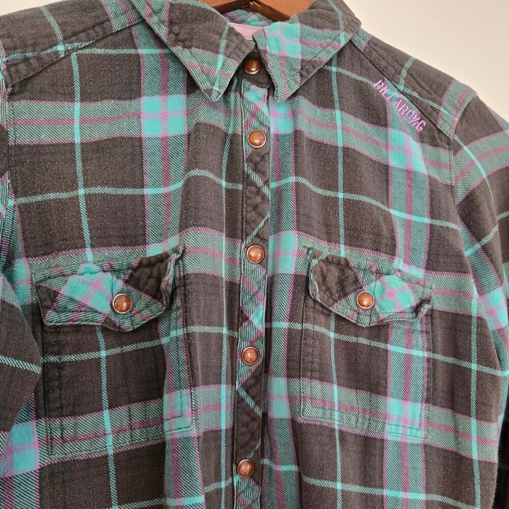 Vintage Indie Sleaze Surf Grunge Billabong Plaid Check Pattern Pearl Buttons M - Picture 3 of 10